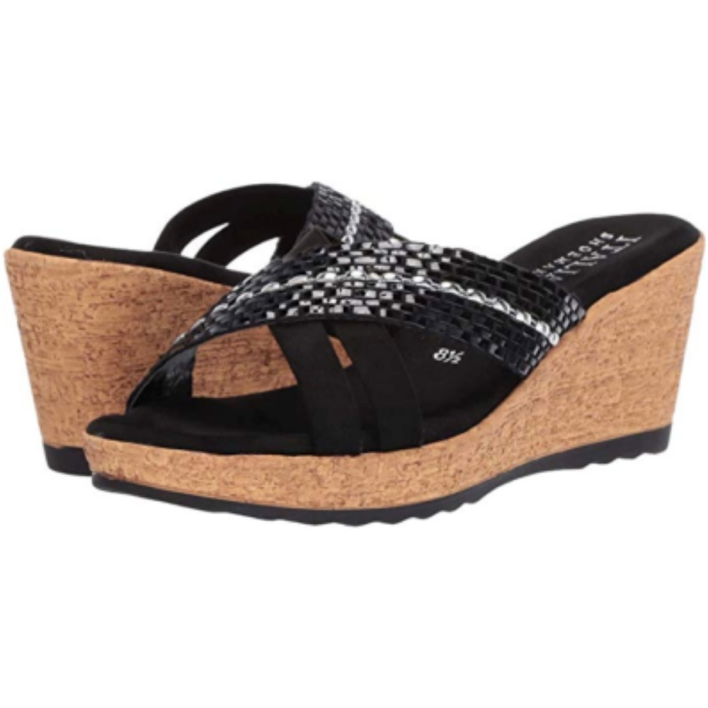 Italian Black Wedge Spring Sandals -FINAL STOCK
